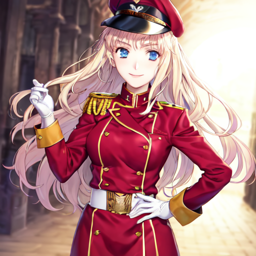 05923-1680751265-cowboy shot, solo, 1girl, sheryl nome, smile, closed mouth, looking at viewer, peaked cap, military uniform, long sleeves, glove.png
